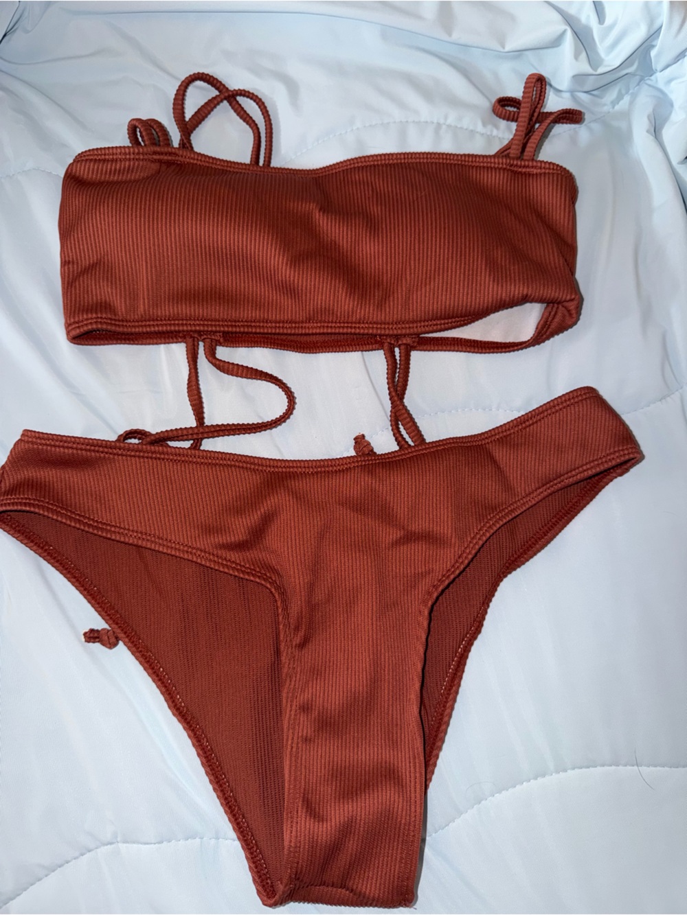 Zaful Rust Ribbed Bikini Set